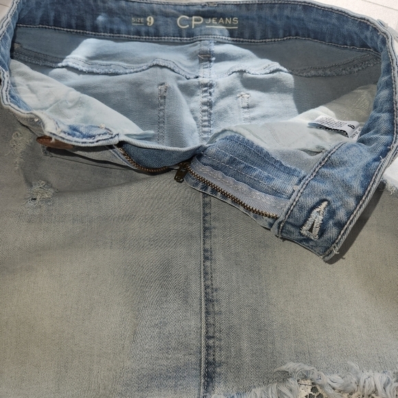 Cp Jeans Denim Skirt Crochet Light Wash Lace Size 9 Short Mini Distressed EUC - Picture 8 of 11
